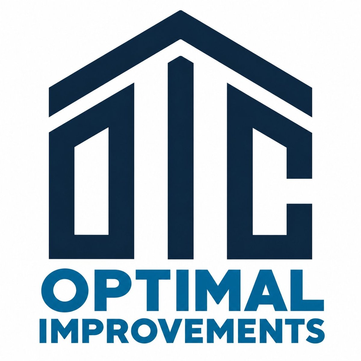 Optimal Improvements logo featuring a stylized house icon in dark blue with company name below